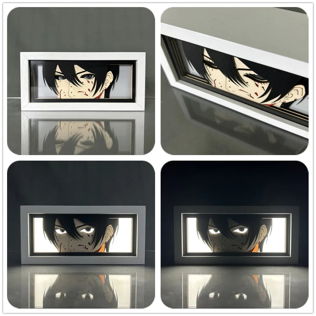 Paper Cut Anime Led Light Box Attack on Titan Mikasa for Room Decor Bedside Table Lamps Shingeki No Kyojin Lightbox