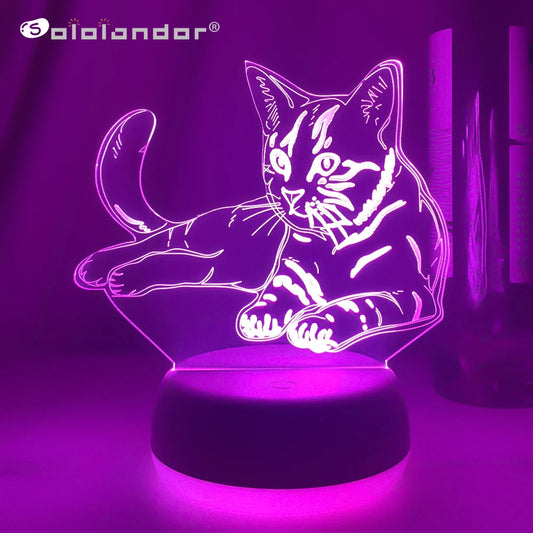 3D Acrylic LED Night Light, Bring a Playful Glow to Your Child's Room with the Little Cat 3D Night Light!