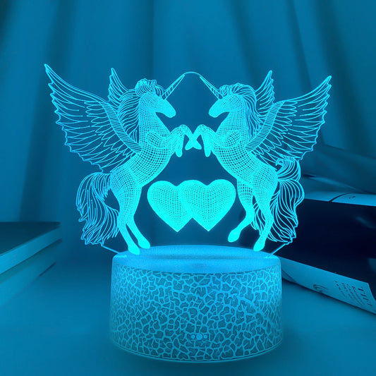 Illuminate Your Nights with the Double Horse 3D LED Night Light! Bed Side Decoration Lovely Gifts For Kids